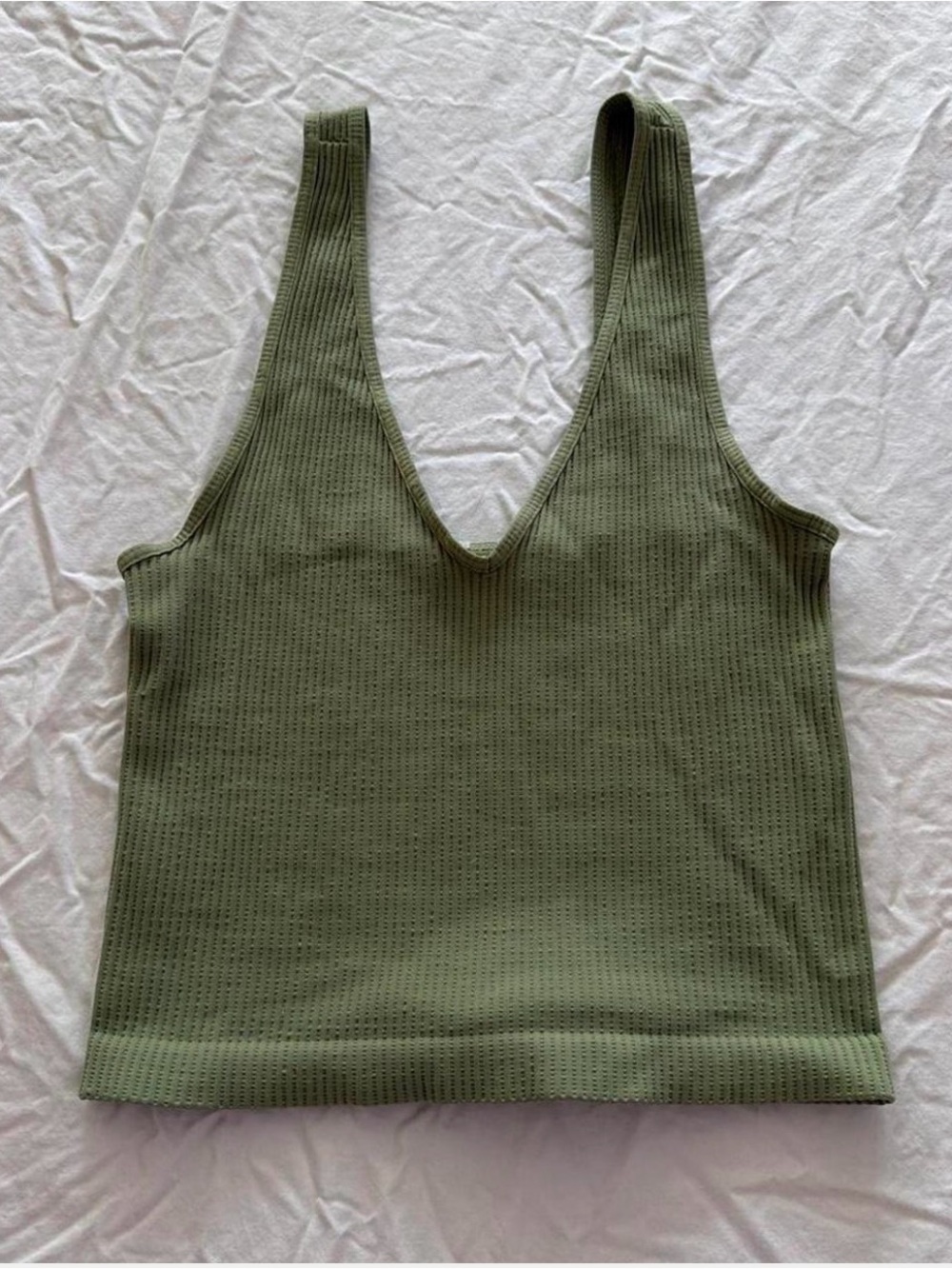 Olive Green Ribbed V-Neck Women’s Tank Top